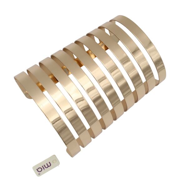 Mia Polished Gold Tone Cuff Bangle Bracelet #SVB6098G - Picture 1 of 3